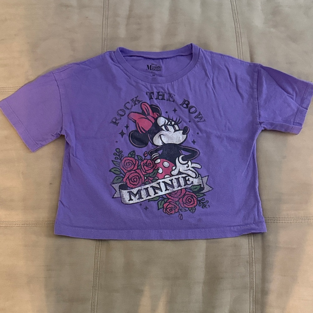 Disney Minnie Mouse Cropped Purple Short Sleeve Tshirt Size 10